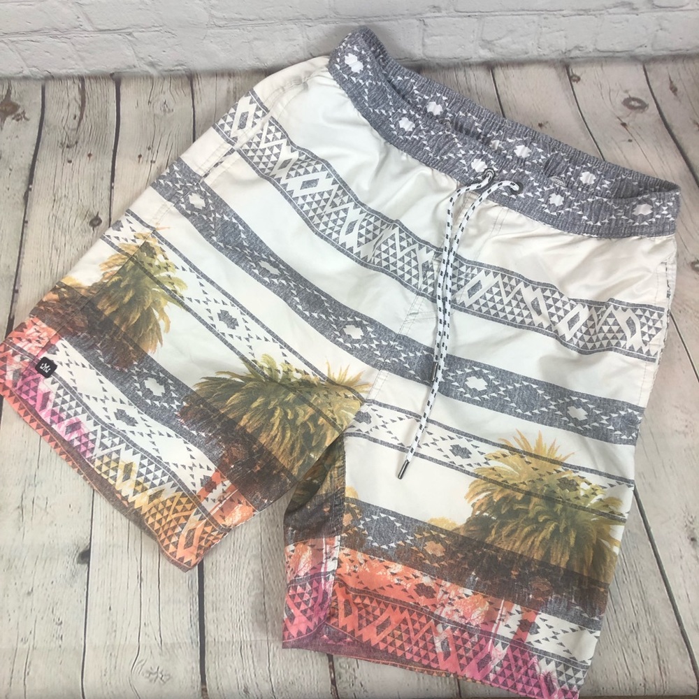 Micros Mens Tropical Palm Swim Trunks w/ pockets Lg